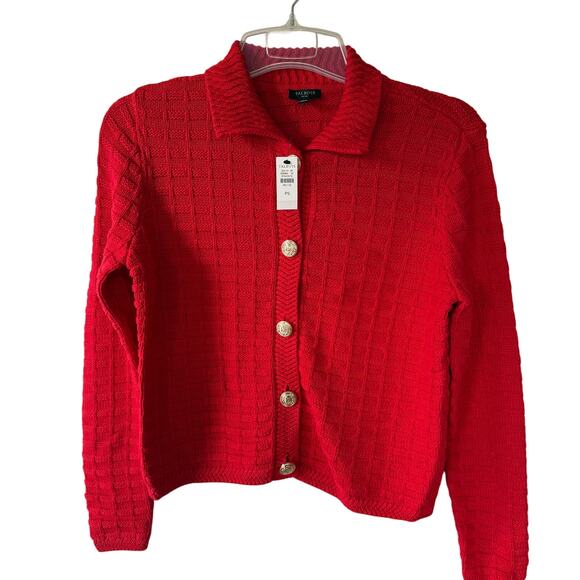 Talbots P/S Red Gold tone buttons cropped cotton cardigan - Picture 1 of 11